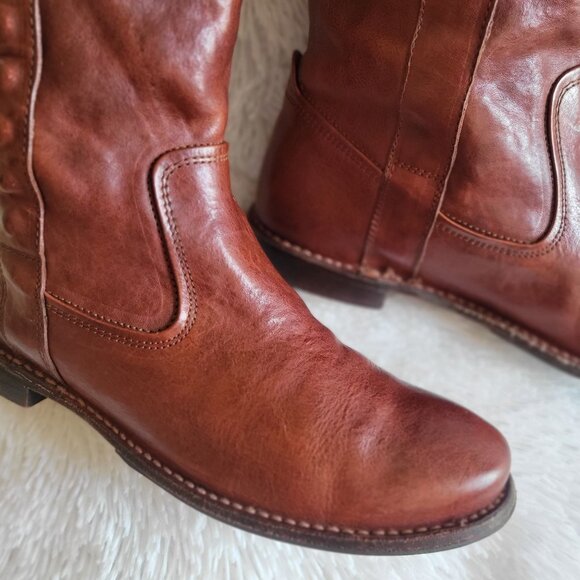 Frye Boots Paige Stud Cognac Leather Riding 7.5B 76121 Tall Pull-on Women - Picture 10 of 12
